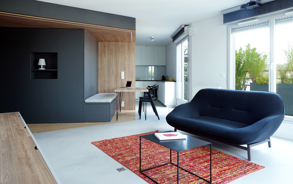 Appartement-contemporain-architecte-terrasse-agencement-sur-mesure-mobilier-design_Vue-salon-cuisine_2