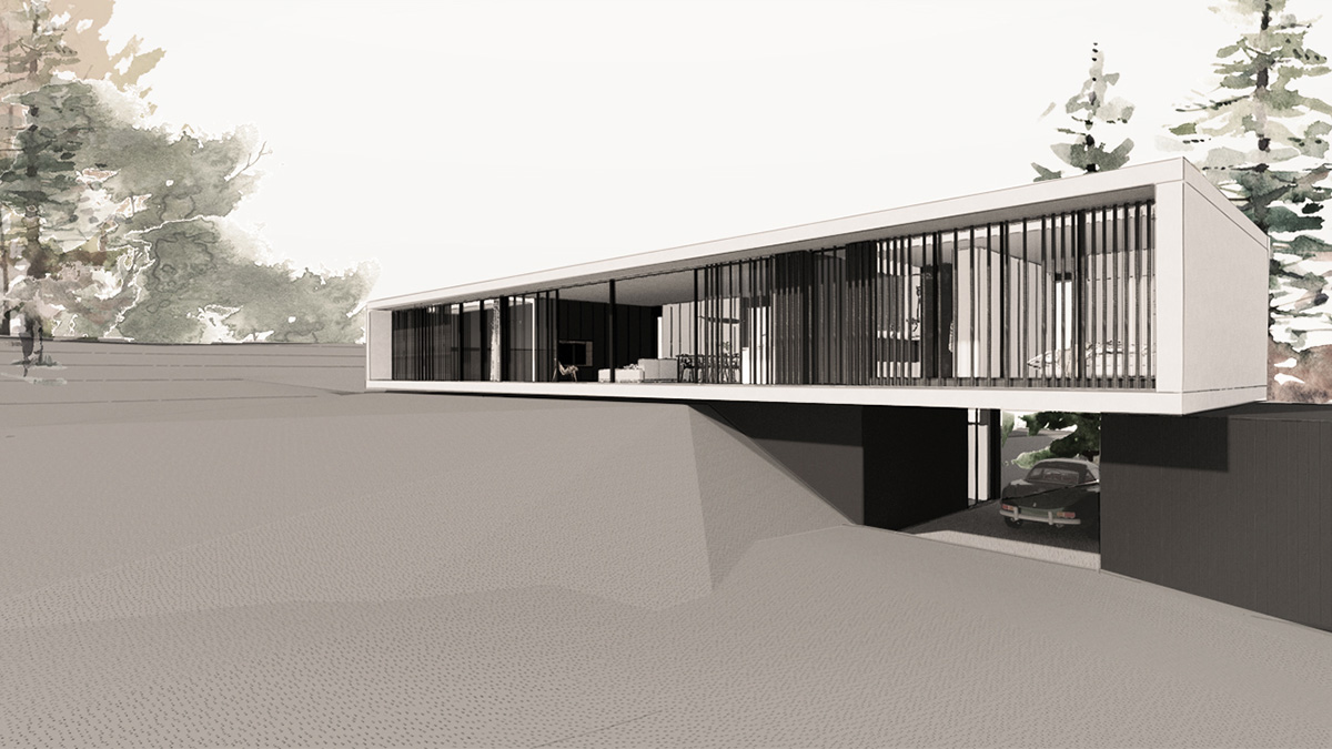 maison-contemporaine-minimaliste-beton-lyon-savoie-facade-architecte-porte-a-faux-garage-bloc-cube-bois-brulé